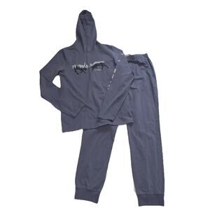 L.L. Bean Pajama Set Men Size S Blue Wicked Soft Knit Long-Sleeve Hoodie & Pants